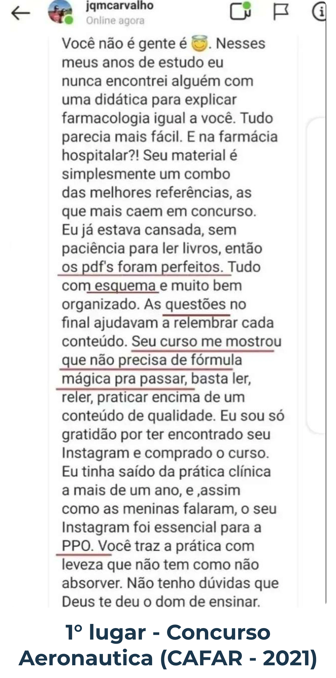 Depoimento de aluno(a), 1º lugar Concurso Aeronáutica CAFAR 2021