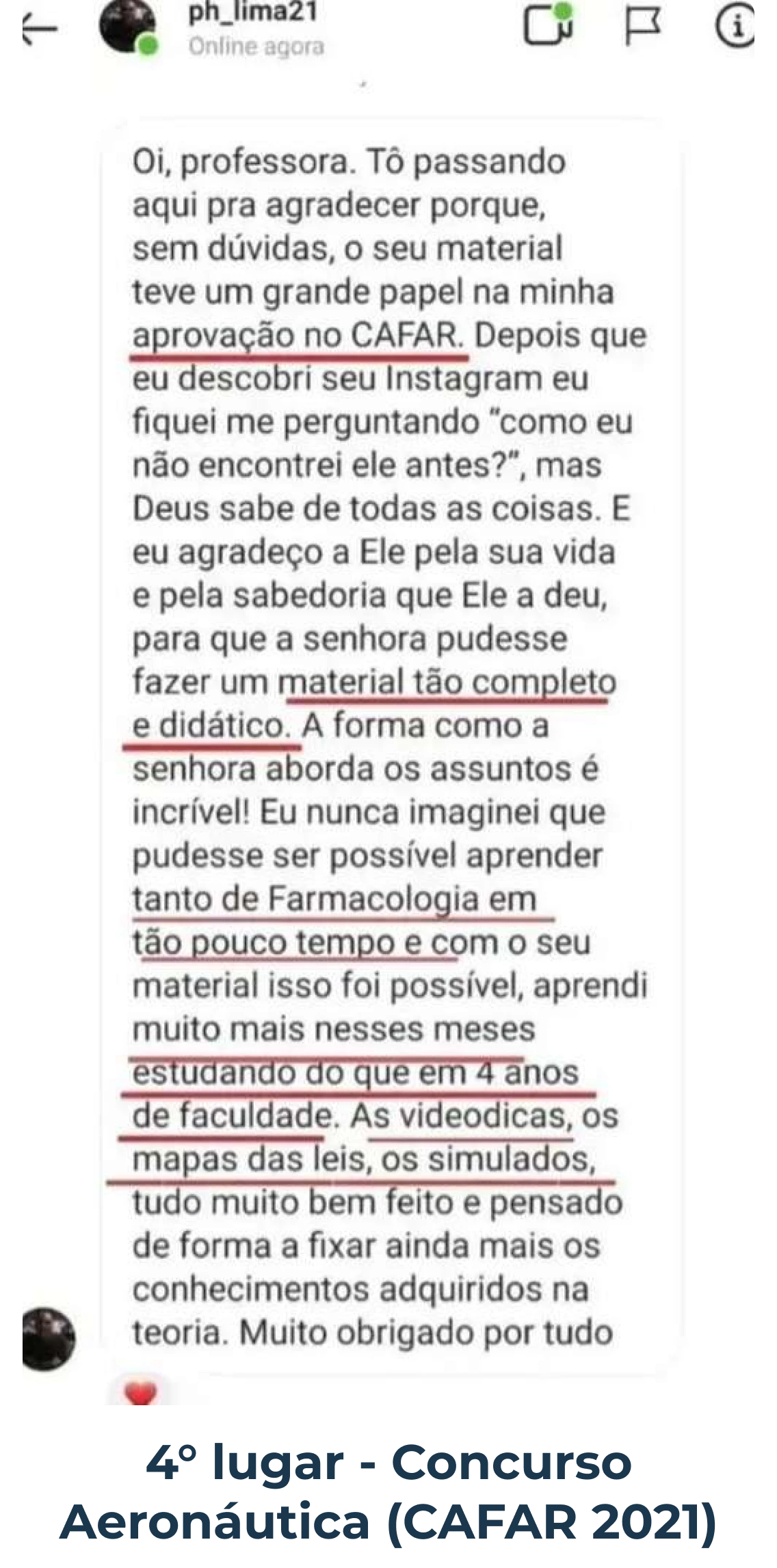 Depoimento de aluno, 4º lugar Concurso Aeronáutica CAFAR 2021